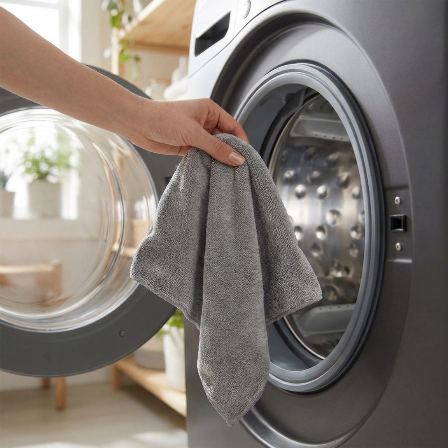 It goes in with the towels.